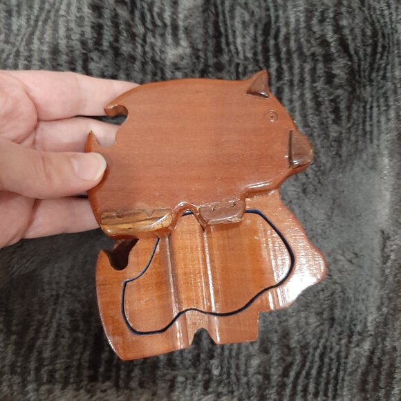 Adorable vintage hand made pig wooden jewelry box - Picture 9 of 11